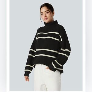 Halara High Neck Long Sleeve Color Block Casual Sweater